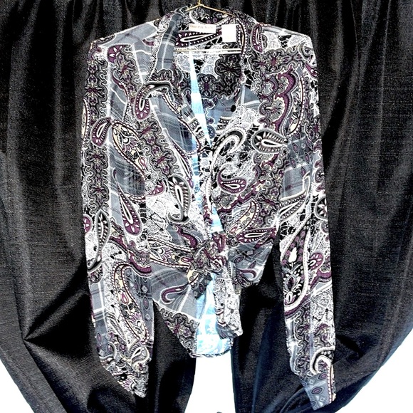 Vintage Draper’s & Damon’s Very Sheer Plaid & Paisley Blouse - Stunning! - Picture 13 of 15